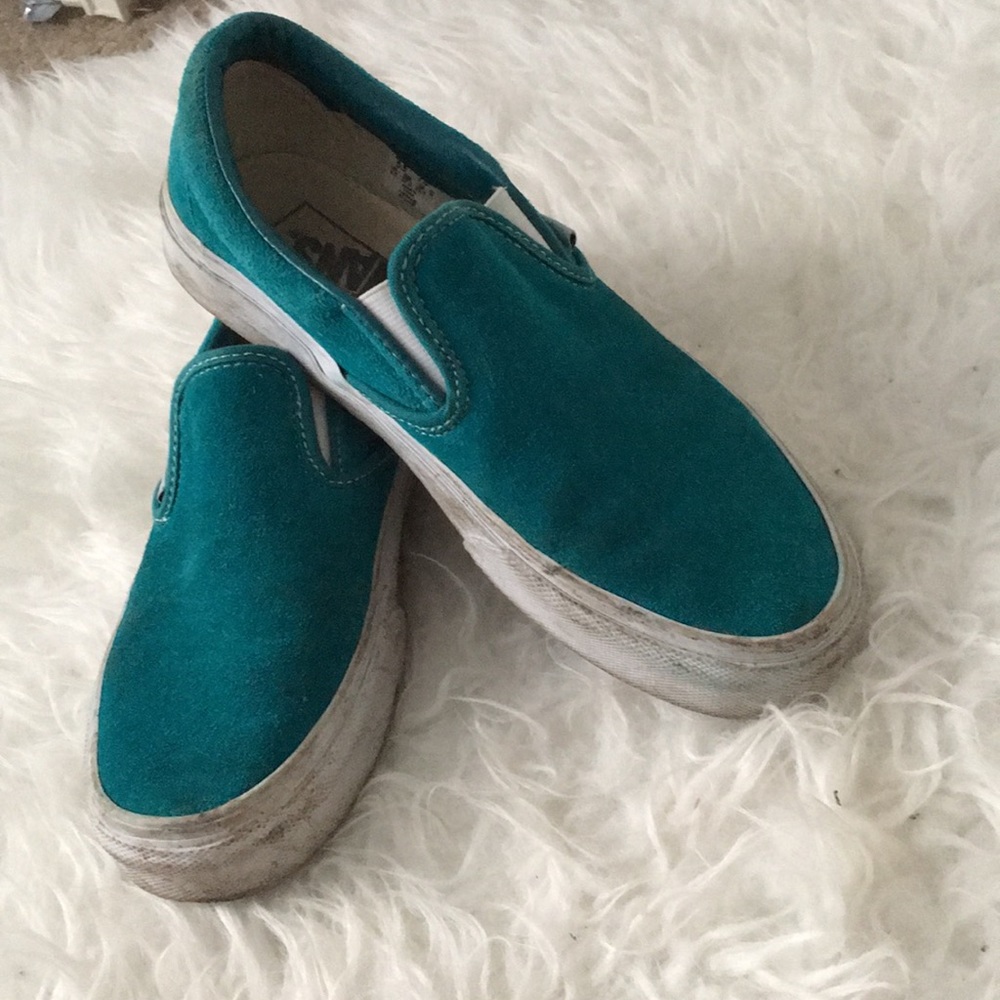 teal suede slip ons